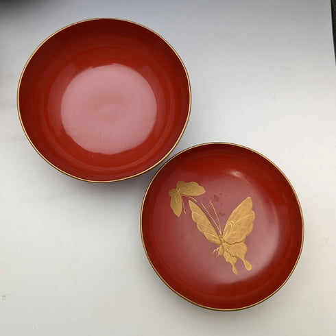 日本古董明治時代京都漆器帶蓋湯碗 5 件套